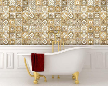 4" X 4" Vintage Brown And White Peel And Stick Removable Tiles