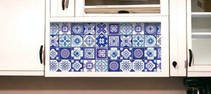 4" X 4" Vintage Turq Blue And White Peel And Stick Removable Tiles