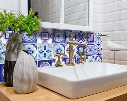 4" X 4" Vintage Turq Blue And White Peel And Stick Removable Tiles