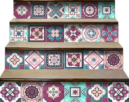 4" X 4" Vintage Turq Blush And Mauve Peel And Stick Removable Tiles