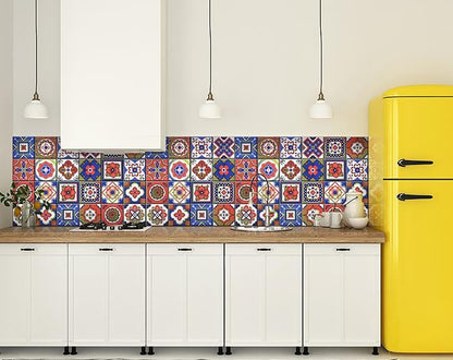 4" X 4" Mediterra Terra Cotta Mosaic Peel And Stick Removable Tiles