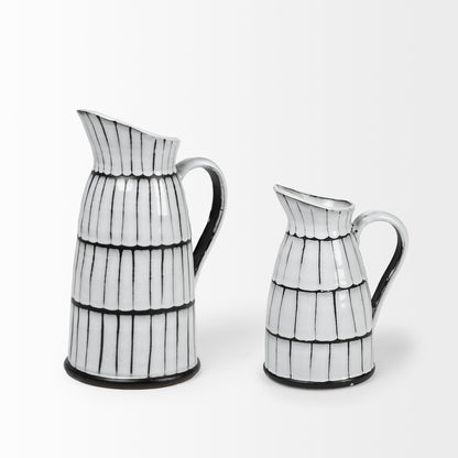 13" Black And White Cylinder Ceramic Urns Jars | Kitchen + Metal |