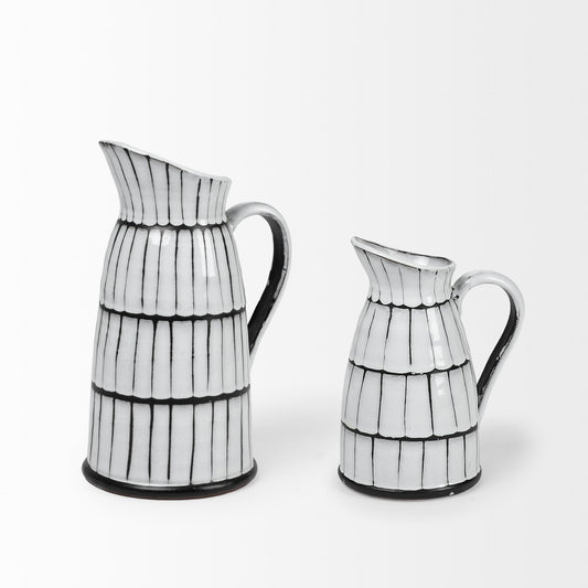 13" Black And White Cylinder Ceramic Urns Jars | Kitchen + Metal |