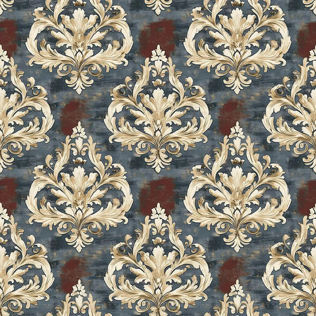 Regal Slate & Crimson Damask