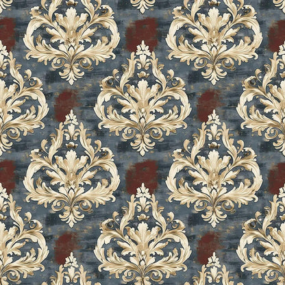 Regal Slate & Crimson Damask