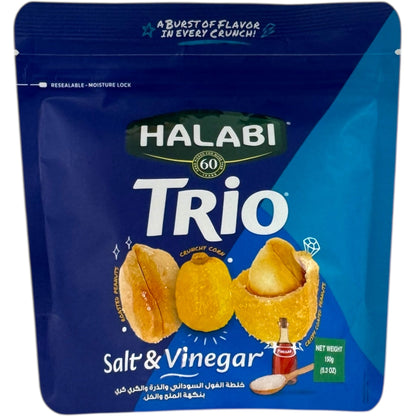 Halabi Trio Salt Vinegar Peanuts - 3 Flavor Crunchy Snack for Nuts Lovers