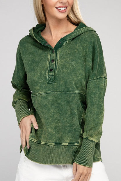 ZENANA French Terry Acid Wash Kangaroo Pocket Hoodie