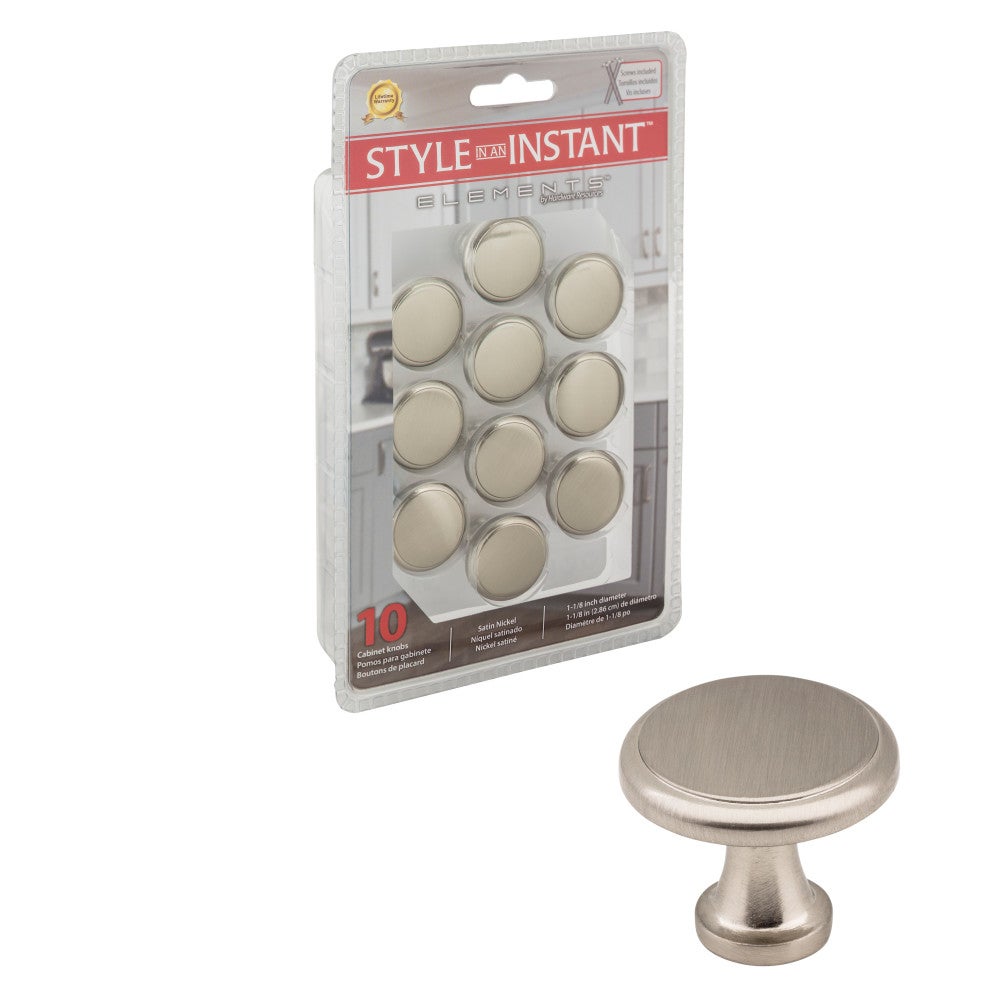 1-3/16" Diameter Satin Nickel Round Kenner Retail Packaged Cabinet Knob