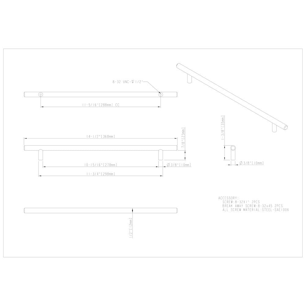 96 mm Center-to-Center Hollow Matte Black Stainless Steel Naples Cabinet Bar Pull