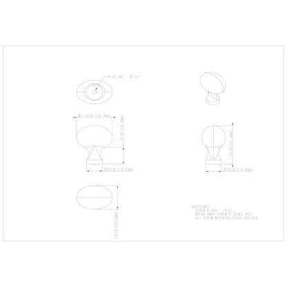 1-3/16" Overall Length Satin Nickel Football Bordeaux Cabinet Knob