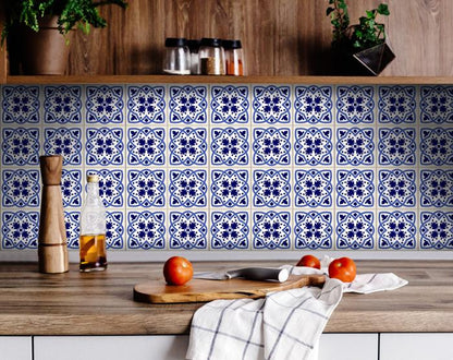 4" X 4" Blue And White Mosaic Peel And Stick Removable Tiles