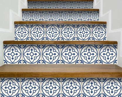 6" X 6" Tulipa Blue and White Peel and Stick Removable Tiles