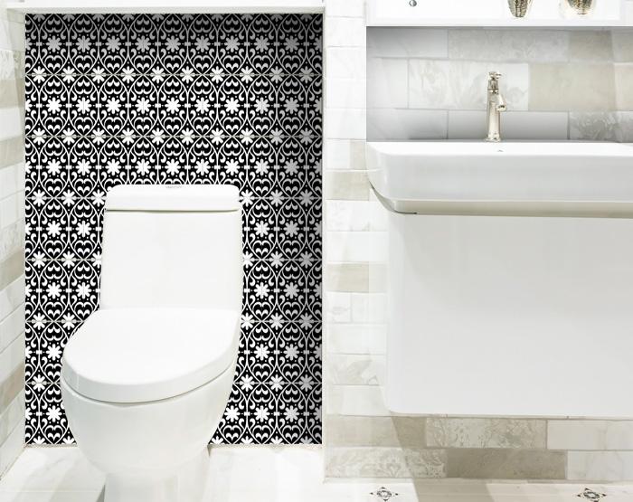 4" X 4" Black and White Floral Peel and Stick Removable Tiles