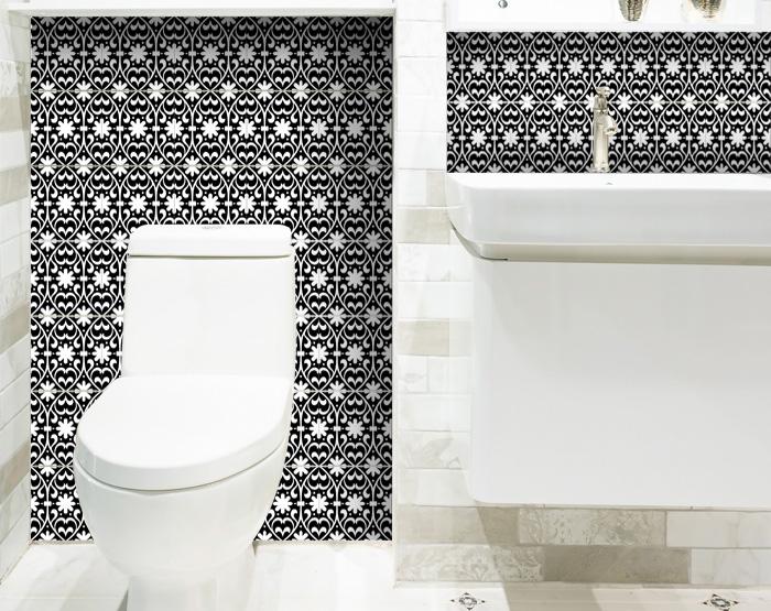 7" X 7" Black and White Floral Peel and Stick Removable Tiles