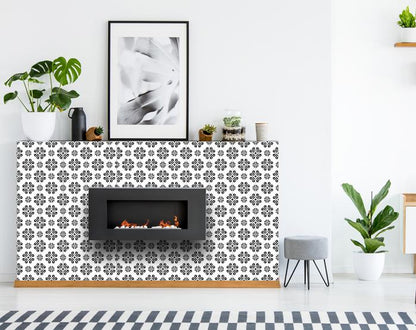 4" X 4" Black and White Daisy Peel and Stick Removable Tiles