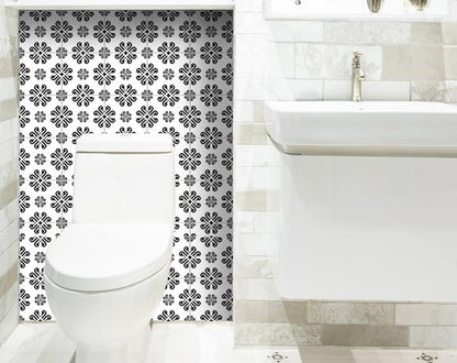 6" X 6" Black and White Daisy Peel and Stick Removable Tiles