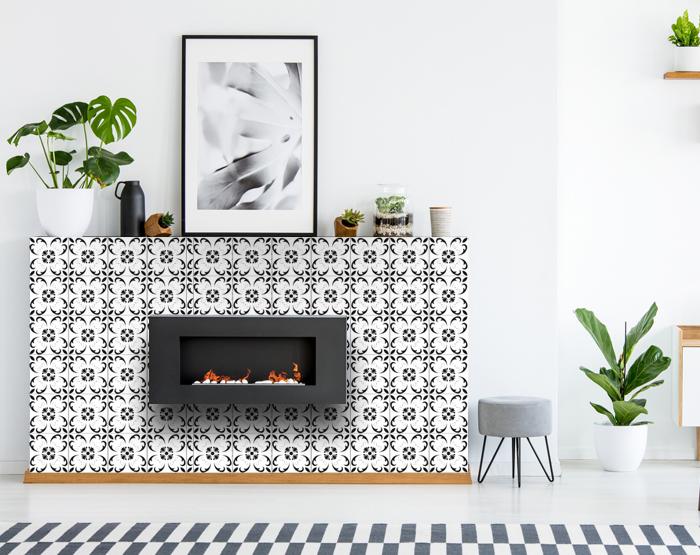 6" X 6" Black and White Delia Peel and Stick Removable Tiles