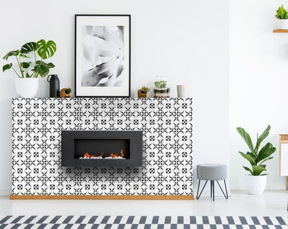 6" X 6" Black and White Delia Peel and Stick Removable Tiles