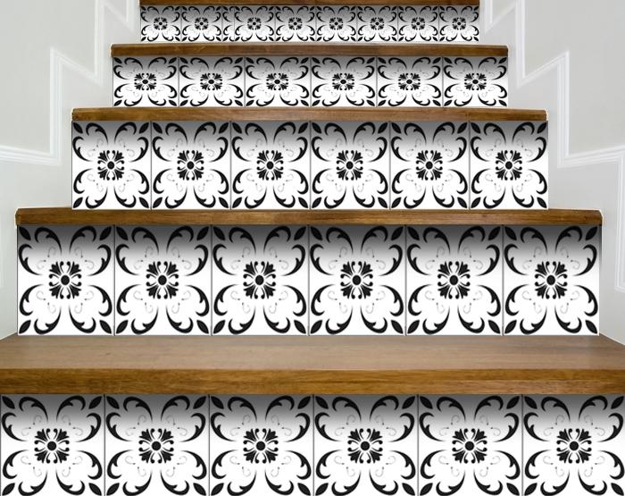 6" X 6" Black and White Delia Peel and Stick Removable Tiles