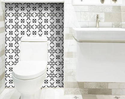 6" X 6" Black and White Delia Peel and Stick Removable Tiles