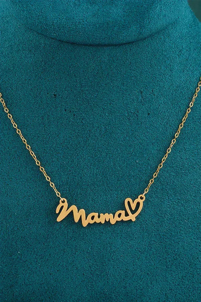 Gold Mama Necklace - Heart Pendant w/ Engraving - Adjustable Chain