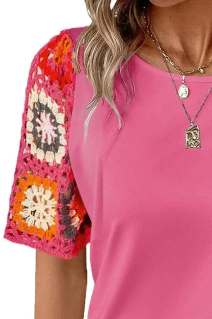 Geometric Round Neck Short Sleeve Blouse | Femstylo