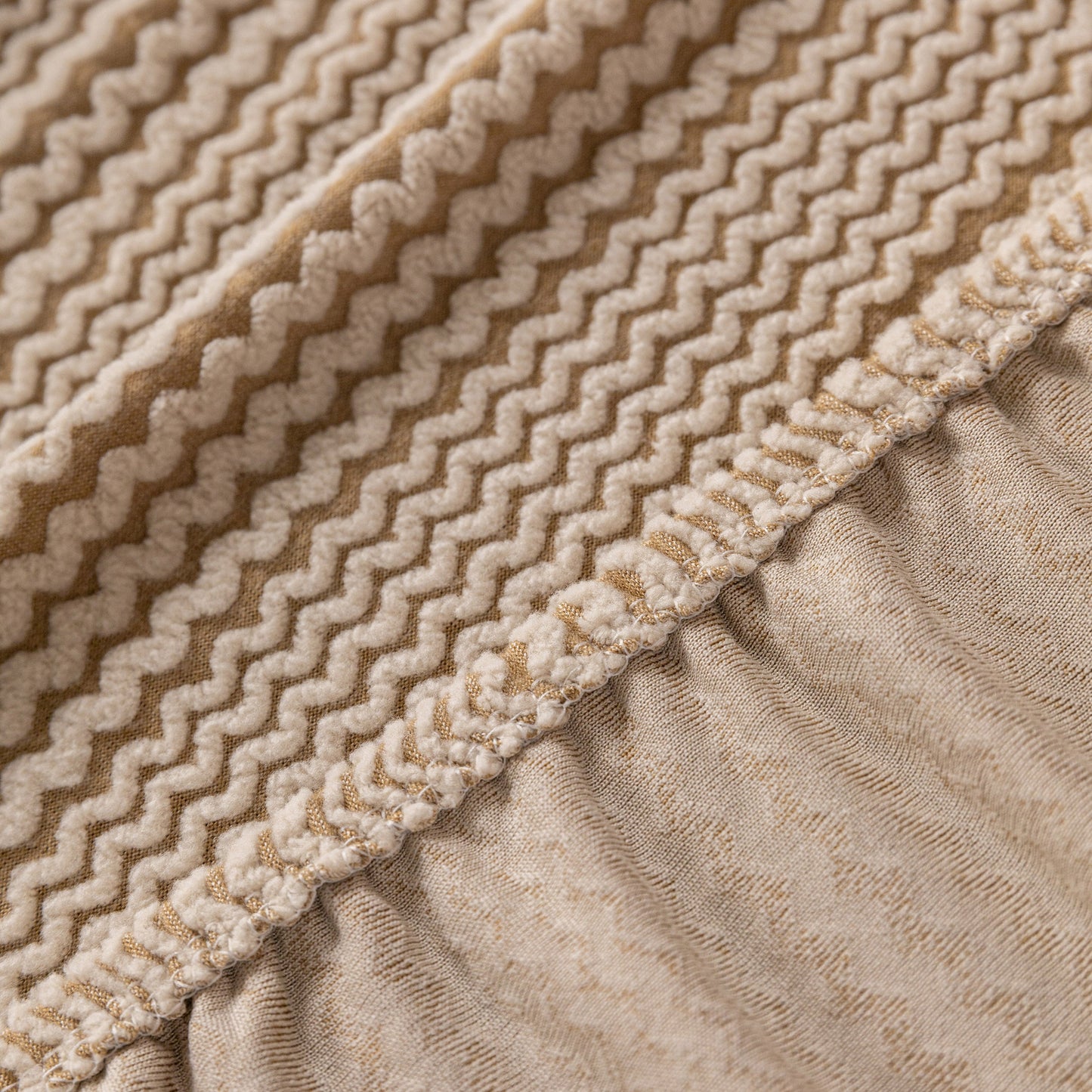 Modern Textured Stretch Sofa Cover, Plush Fleece Sofa Slipcover with 3D Stripe Texture