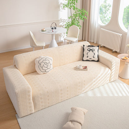 High Stretch Embossed Geometric Slipcover for Couch, Cozy Plush Fleece Couch Cover