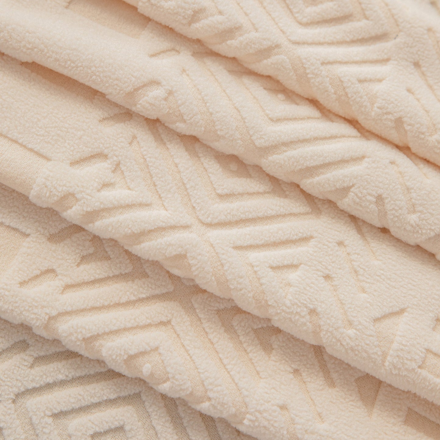 High Stretch Embossed Geometric Slipcover for Couch, Cozy Plush Fleece Couch Cover