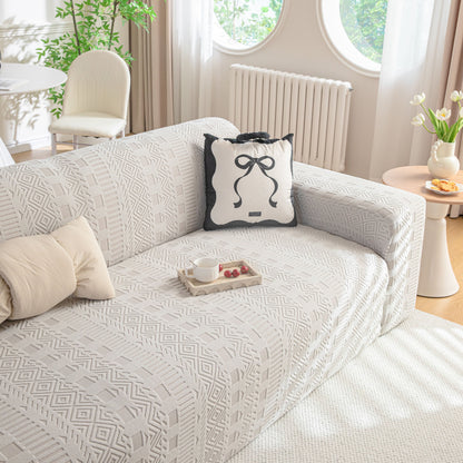 High Stretch Embossed Geometric Slipcover for Couch, Cozy Plush Fleece Couch Cover