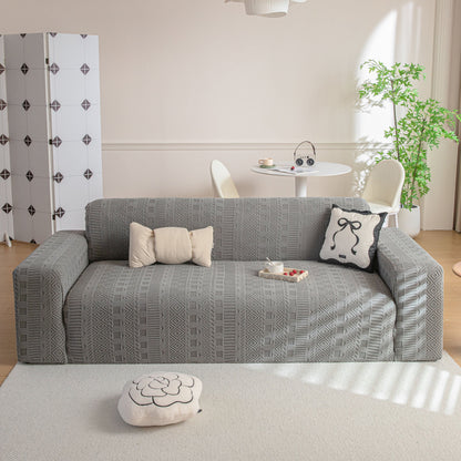 High Stretch Embossed Geometric Slipcover for Couch, Cozy Plush Fleece Couch Cover