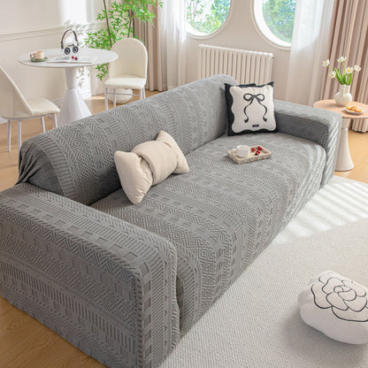 High Stretch Embossed Geometric Slipcover for Couch, Cozy Plush Fleece Couch Cover