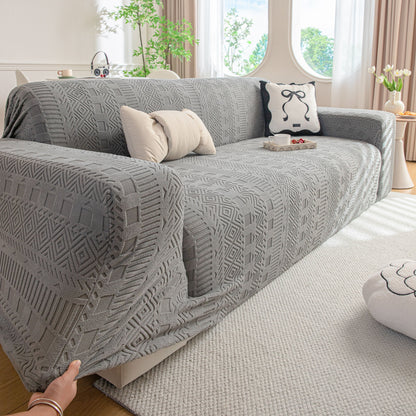 High Stretch Embossed Geometric Slipcover for Couch, Cozy Plush Fleece Couch Cover