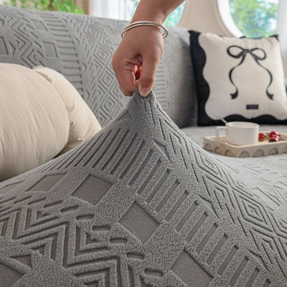 High Stretch Embossed Geometric Slipcover for Couch, Cozy Plush Fleece Couch Cover