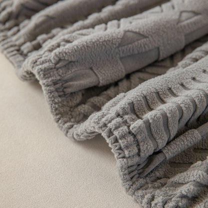 High Stretch Embossed Geometric Slipcover for Couch, Cozy Plush Fleece Couch Cover