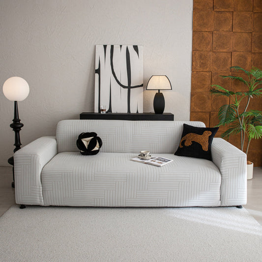 Modern Geometric Jacquard Spandex Slipcover, High Stretch Form Fitting Couch Cover