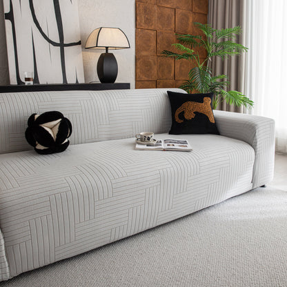 Modern Geometric Jacquard Spandex Slipcover, High Stretch Form Fitting Couch Cover