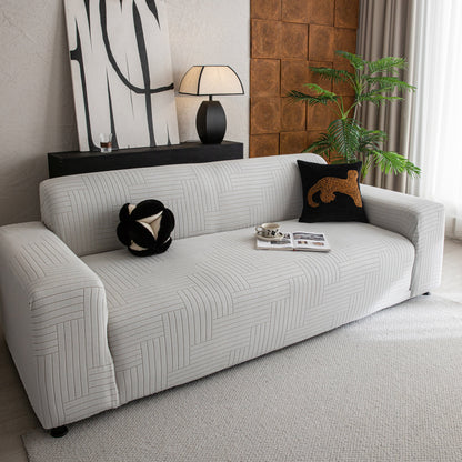 Modern Geometric Jacquard Spandex Slipcover, High Stretch Form Fitting Couch Cover