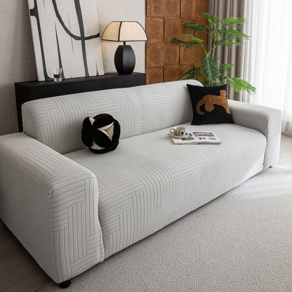 Modern Geometric Jacquard Spandex Slipcover, High Stretch Form Fitting Couch Cover