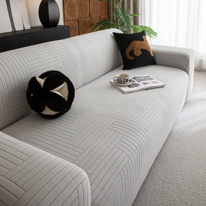 Modern Geometric Jacquard Spandex Slipcover, High Stretch Form Fitting Couch Cover