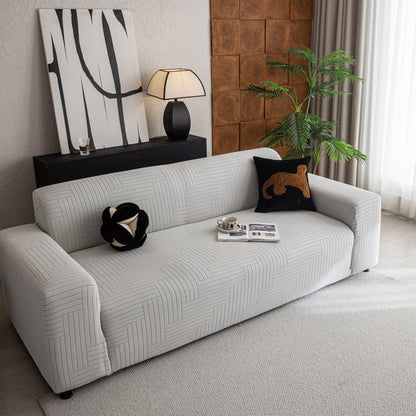 Modern Geometric Jacquard Spandex Slipcover, High Stretch Form Fitting Couch Cover