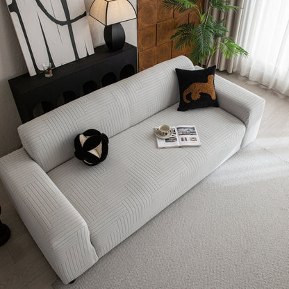 Modern Geometric Jacquard Spandex Slipcover, High Stretch Form Fitting Couch Cover