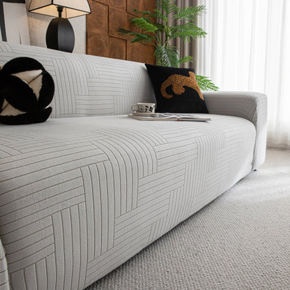 Modern Geometric Jacquard Spandex Slipcover, High Stretch Form Fitting Couch Cover