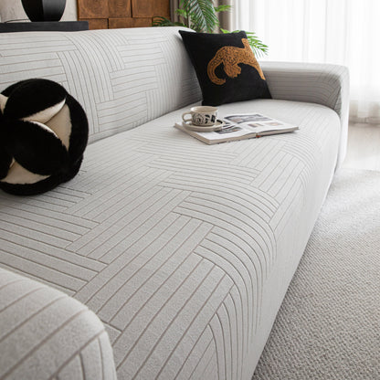 Modern Geometric Jacquard Spandex Slipcover, High Stretch Form Fitting Couch Cover