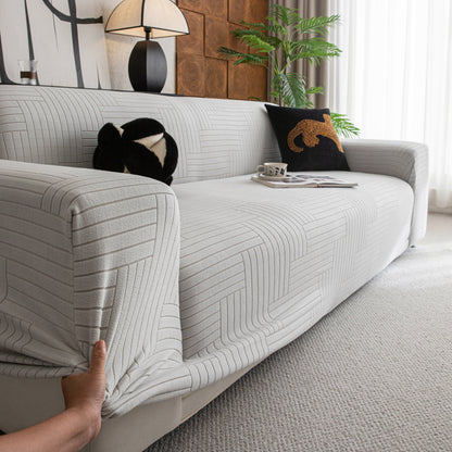 Modern Geometric Jacquard Spandex Slipcover, High Stretch Form Fitting Couch Cover