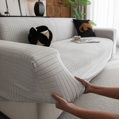 Modern Geometric Jacquard Spandex Slipcover, High Stretch Form Fitting Couch Cover