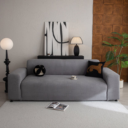 Modern Geometric Jacquard Spandex Slipcover, High Stretch Form Fitting Couch Cover