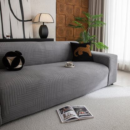 Modern Geometric Jacquard Spandex Slipcover, High Stretch Form Fitting Couch Cover