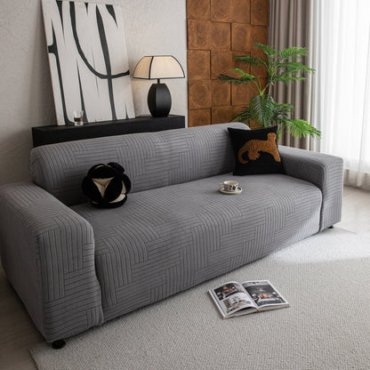 Modern Geometric Jacquard Spandex Slipcover, High Stretch Form Fitting Couch Cover
