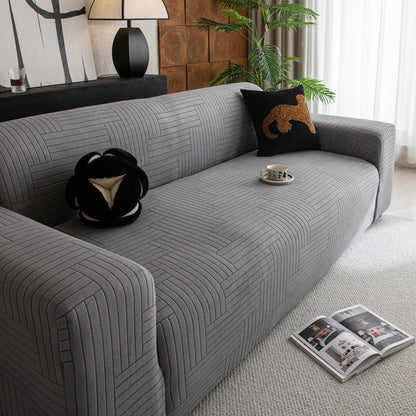 Modern Geometric Jacquard Spandex Slipcover, High Stretch Form Fitting Couch Cover